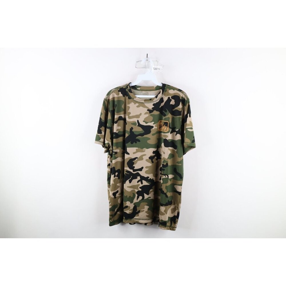 Fintech Mens Size Small Spell Out Camouflage UV Sun Defender Fishing T-Shirt